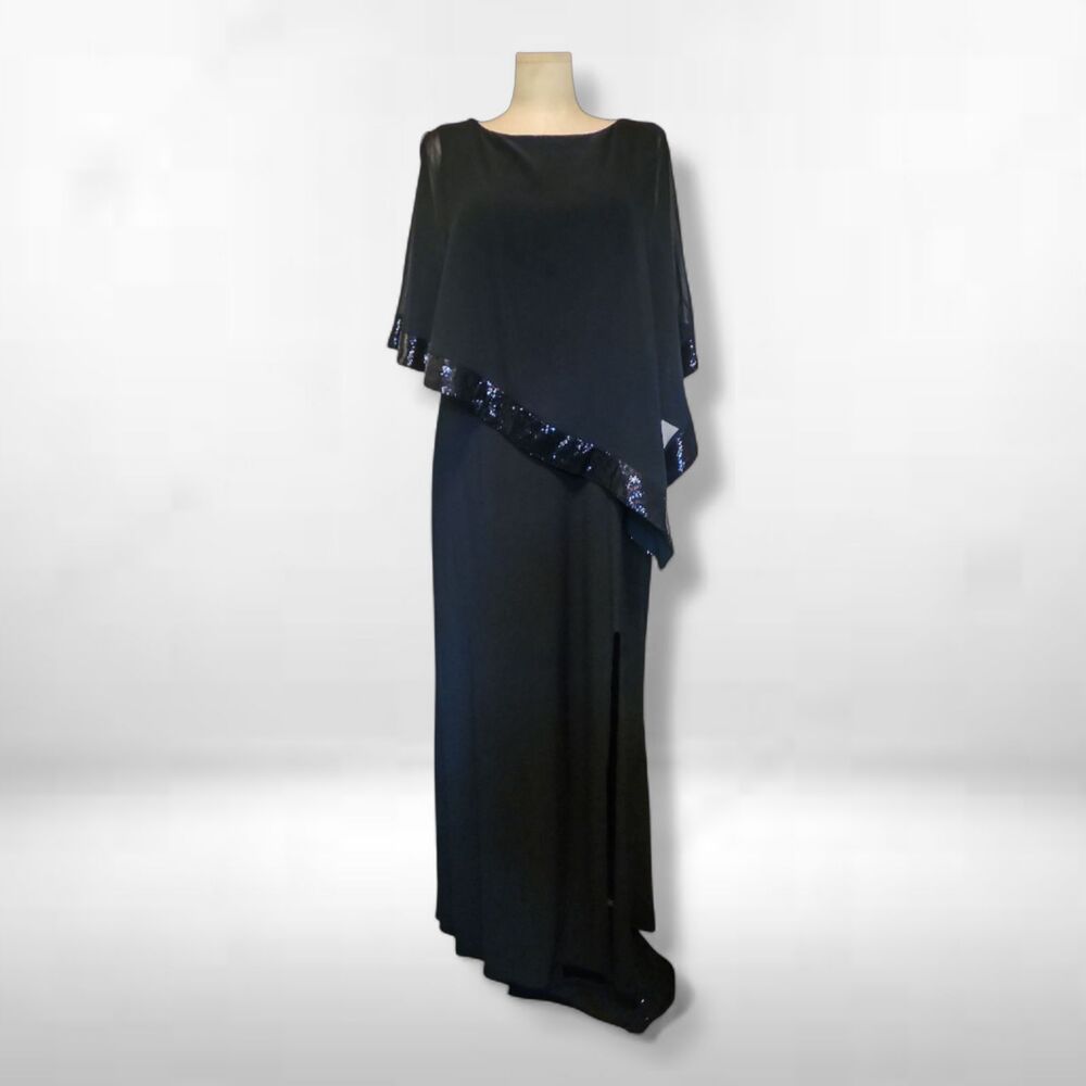 Vtg R&M Richards Plus 18 Black Cape Evening Gown Formal Goth